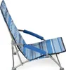 A blue and white striped camping chair is shown against a white background. Produktbild-Vorschau