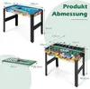 Product dimensions are shown for a multi-game table, including a pool table, foosball table, and checkerboard. Podgląd zdjęcia produktu