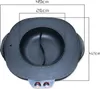 Top-down view of a black electric grill pan with dimensions indicated. Voir les images du produit