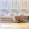 A collage showing a makeup mirror with LED lights in different color temperatures, and a close-up of a hand interacting with touch controls. Podgląd zdjęcia produktu