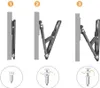 Three diagrams showing the installation steps of a TV wall mount, with close-ups of mounting hardware. Anteprima dell’immagine prodotto