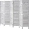 A white wooden room divider with six folding panels, each featuring horizontal louvers. Náhled obrázku produktu