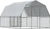 A large, silver-colored chicken coop with a white roof, shown from a front-side angle against a white background. Produktbild-Vorschau