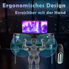 A gaming desk setup with a computer, monitor, and a stylized human figure demonstrating ergonomics. Produktbild-Vorschau