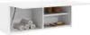 A white wall-mounted cabinet with its door open, showing storage compartments with towels, jars, and soap. Náhled obrázku produktu