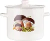 A white enamel pot with a lid, decorated with a print of mushrooms and foliage. Podgląd zdjęcia produktu