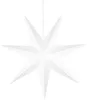 A white, eight-pointed paper star lantern with small perforations, hanging from a white string against a white background. Voir les images du produit