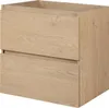 A light oak-colored bathroom vanity cabinet with two drawers, shown from a three-quarter angle against a white background. Podgląd zdjęcia produktu