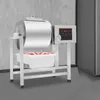 A stainless steel meat mixer/marinator is shown in a commercial kitchen setting, with raw meat in a white tub below. Podgląd zdjęcia produktu
