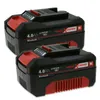 Two Einhell Power X-Change lithium-ion batteries are shown in a studio setting against a white background. Voir les images du produit