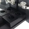 A close-up view of an integrated double power outlet and USB-C port unit within a cabinet or furniture piece, with cabinet hinges visible at the top. Podgląd zdjęcia produktu