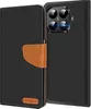 A black flip case for a smartphone is shown, with a brown leather strap closure and a small brown logo on the bottom left. Náhľad obrázku produktu
