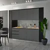 A modern kitchen setup with dark gray cabinets and a marble-effect backsplash. Náhľad obrázku produktu
