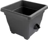 A black square plastic planter pot with a self-watering feature is shown from a slightly elevated side angle against a white background. Náhled obrázku produktu