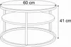 A line drawing of a round coffee table with two shelves, showing dimensions. Produktbild-Vorschau
