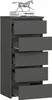 A dark gray chest of drawers with five drawers, some of which are open, is shown against a white background. A decorative horse sculpture and books are on top of the chest. Produktbild-Vorschau