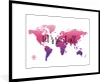 MuchoWow® Gerahmtes Poster Weltkarte - Rosa - Kompass 90x60 Produktbild-Vorschau 1