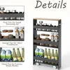A narrow rolling storage cart with multiple shelves filled with various items like jars, bottles, and cartons, shown in a studio setting with accompanying detail shots and text labels. Náhled obrázku produktu