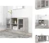 A collage of images showing a gray sideboard cabinet with glass doors, displayed in different angles and settings. Produktbild-Vorschau
