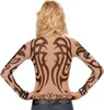 A woman is shown from the back wearing a long-sleeved shirt with tribal tattoo print. Produktbild-Vorschau