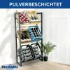 A metal shelving unit holding crates of bottles and apples, with a plant in a pot to the right. Produktbild-Vorschau