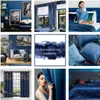 A collage of images showcasing blue curtains and home decor. Náhľad obrázku produktu