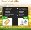 A marketing image showing features and components of lawnmower replacement blades. Produktbild-Vorschau