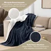 A navy blue cable-knit blanket with a white sherpa lining is draped over a sofa. Produktbild-Vorschau