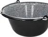 A close-up view of the inside and rim of a black enamel cauldron with a textured gray interior and a metal handle. Produktbild-Vorschau