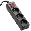 A black power strip with three outlets and a red on/off switch, isolated on a white background. Podgląd zdjęcia produktu