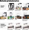 A collage showing various attachments and accessories for a kitchen machine, with labels in Slovak. Náhľad obrázku produktu