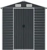 A front view of a dark gray metal shed with double doors and two vents on the top. Náhled obrázku produktu