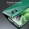 A close-up shot of a transparent phone case with a green tint, showcasing precise cutouts and a sleek design. Produktbild-Vorschau