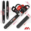 A chainsaw and its accessories are displayed with dimensions indicated by measurement lines and text. Produktbild-Vorschau