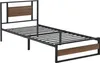 A single bed frame with a black metal frame and wooden accents. Produktbild-Vorschau