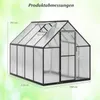 A greenhouse with dimensions indicated by text overlays, set against a blurred green and white background. Voir les images du produit