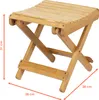 A bamboo folding stool with dimensions indicated. Produktbild-Vorschau