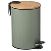 A green pedal bin with a wooden lid and a black pedal. Podgląd zdjęcia produktu