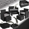 A collage of images showing a rattan furniture set, its components, and a protective cover. Náhled obrázku produktu