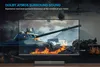 A television screen displays a war scene with tanks and explosions, while a soundbar sits in front of it. Podgląd zdjęcia produktu