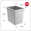 A light gray plastic bin with dimensions indicated by lines and text. Produktbild-Vorschau