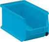 A blue plastic storage bin is shown against a white background. Produktbild-Vorschau