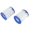 Two white pleated pool filter cartridges with blue plastic ends are shown against a white background. Produktbild-Vorschau