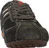 A close-up front view of a dark gray sneaker with white stitching and red accents on the tongue. Produktbild-Vorschau