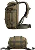 A side view and a bottom view of a green rucksack against a white background. Produktbild-Vorschau