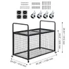 A black metal ball cart with wheels, shown with various hardware components and dimension labels. Anteprima dell’immagine prodotto