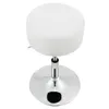 A white, round stool with a chrome base. Podgląd zdjęcia produktu