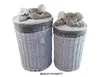 Two white wicker laundry baskets with elephant plush toys on top, displayed against a white background. Podgląd zdjęcia produktu