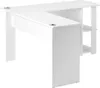 A white L-shaped desk with shelves. Produktbild-Vorschau