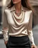 ASKSA Damen Satin Bluse Wasserfallkragen Elegante Oberteile Produktbild-Vorschau 2